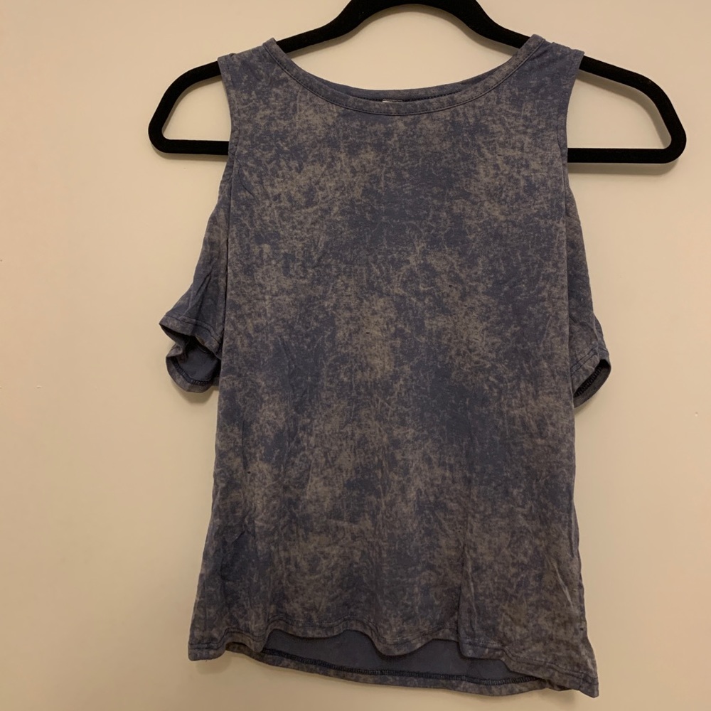 Blue Blush washed blue tee with shoulder cutouts
